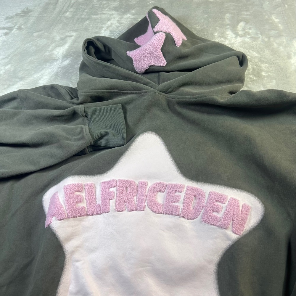 Aelfric Eden Women's XS Hoodie Gray Pink Chenille Star Oversize Streetwear